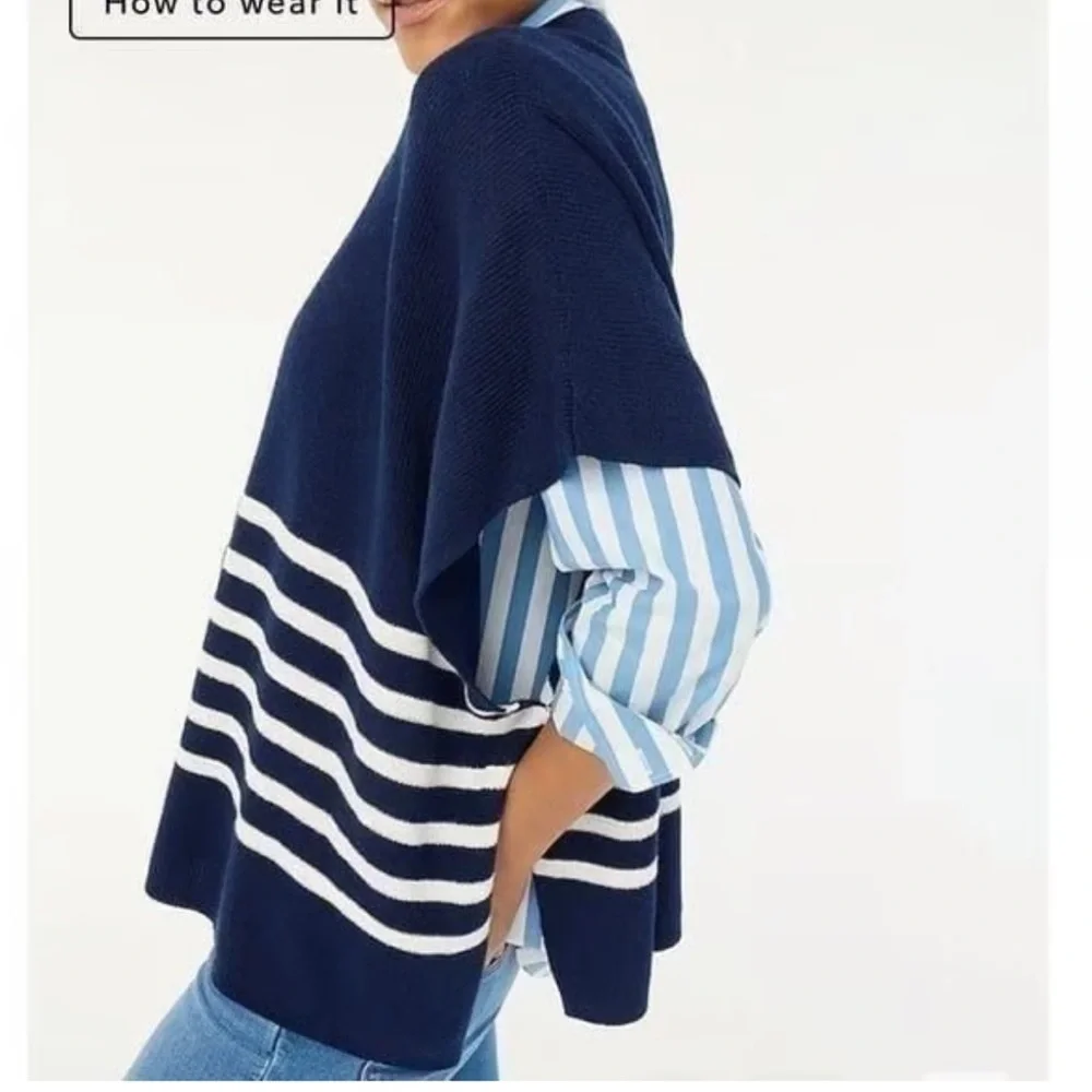J.Crew Navy Blue Stripe Knit Poncho | One Size